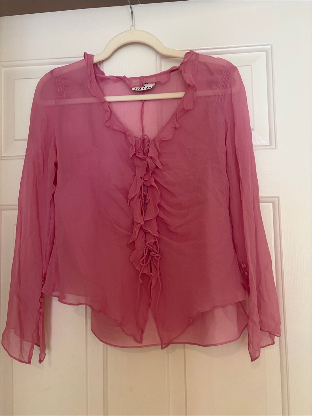 ICE Clothing UK Sheer Ruffle Front Blouse - Pink